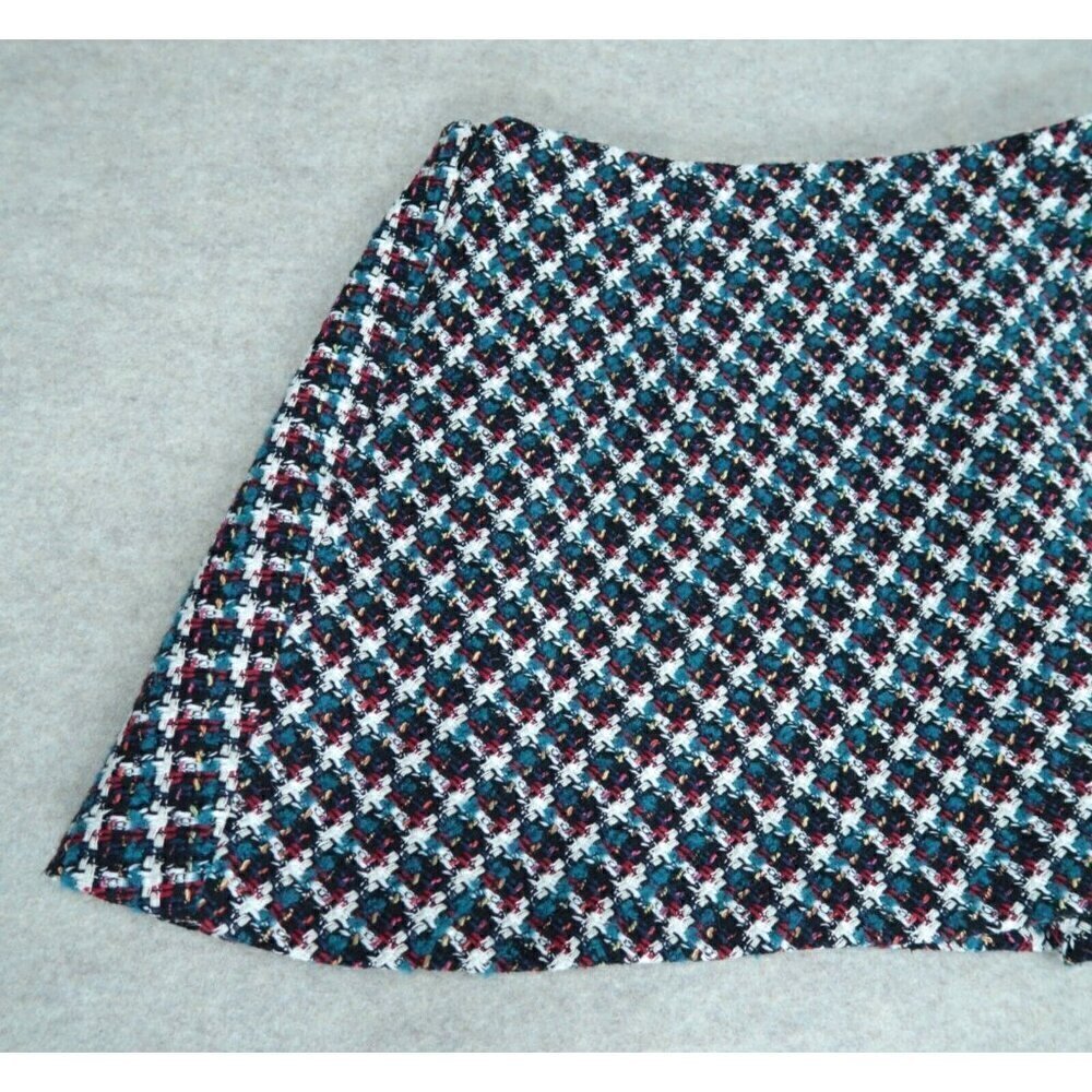 Zara Plaid Pleated Textured Mini Skirt Womens Size Large Tweed Knit Lined Preppy - Picture 6 of 8